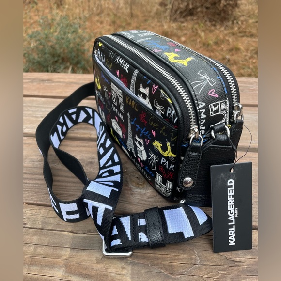 Karl Lagerfeld Paris Theme Multicolor Crossbody with Guitar Strap NWT New - Picture 3 of 8